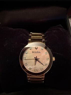 Bulova Rose Gold Tone Watch with Mother-of-Pearl Dial